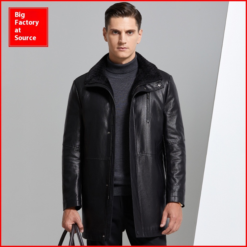 Enobani| Middle-aged High-end Fur Integrated Ecological Leather Jacket For Men Medium-length Lamb Velvet Fur Coat8819