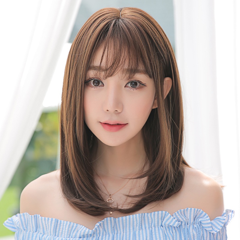 Japanese And Korean Internet Celebrity Transvestite Air Bangs Curly Hair Long Hair Female Ready-made Wig Full Headgear