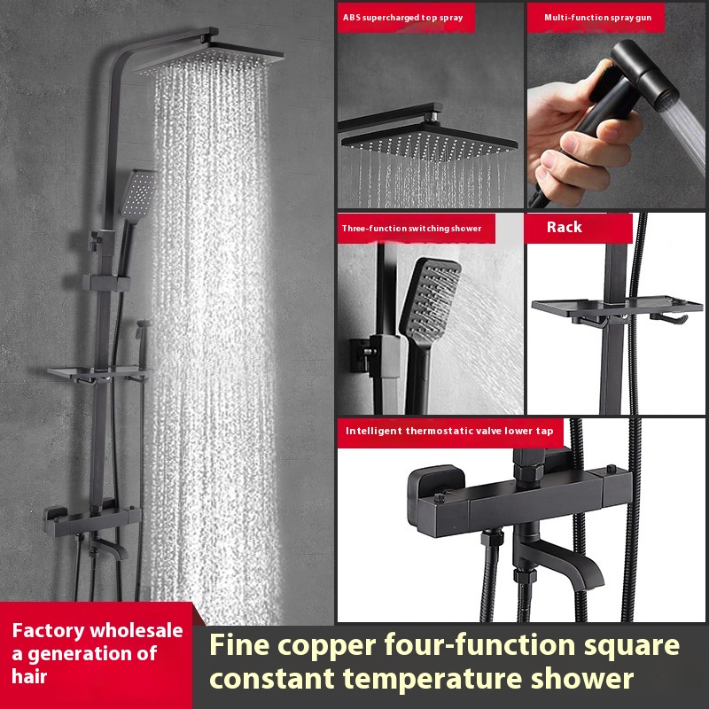 Thermostatic Shower Set All-copper Shower Faucet Black Pressurized Multi-function Shower Project