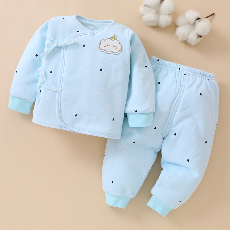 Winterborn Clothes0-3 Pure Cotton Boneless Thickened Quilted Baby Underwear Baby Monk Clothes Lace Up Set1