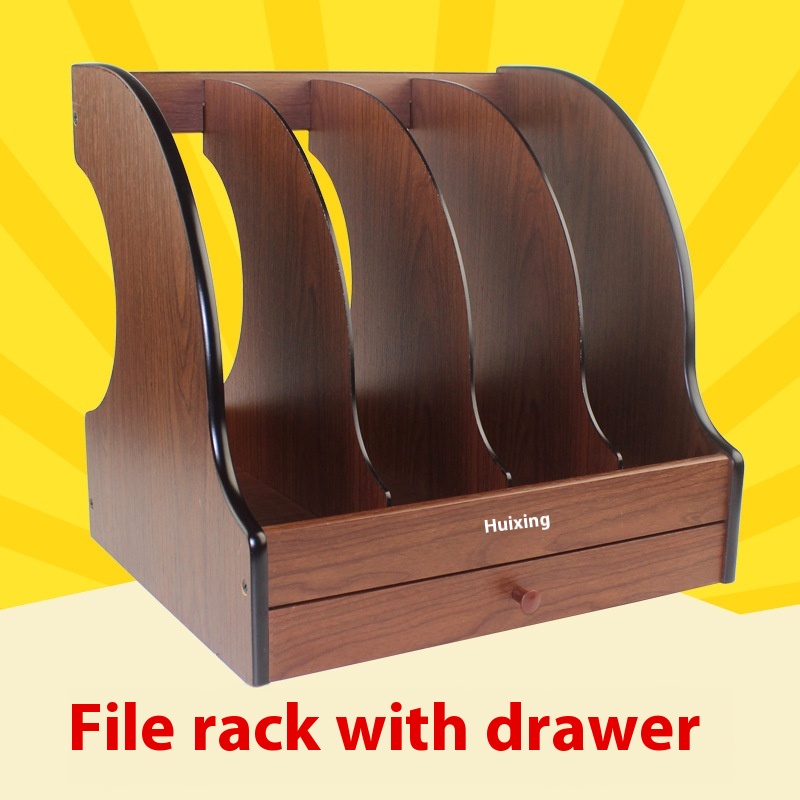Huixing Wooden File Column Desktop Office Wooden Four-part File Column Four-column Bookshelf File Storage Box