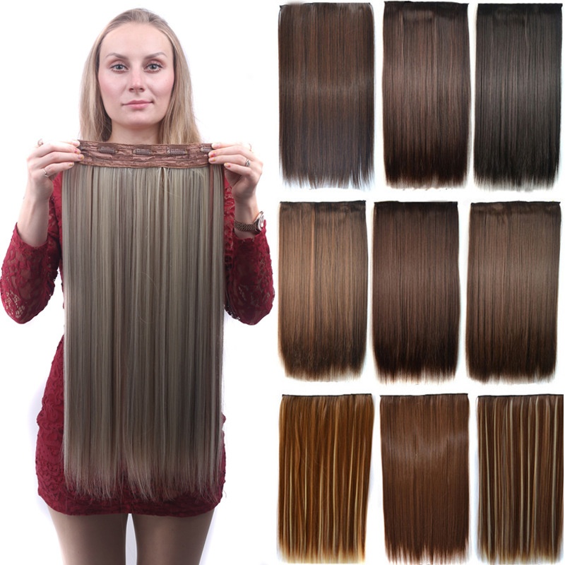 European And American Wigs For Women With Long Straight Hair Extensions, One-piece Five-clip Wigs, Clip-on Synthetic Fiber Hair Curta