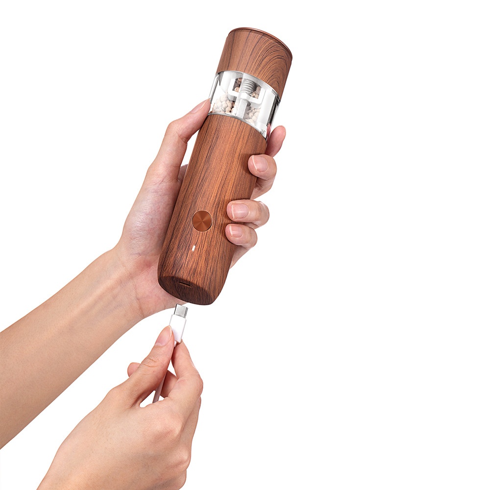 Kitchen Household Sea Salt Flower Electric Grinder Wood Threaded Charger Black Pepper Grinder Kit