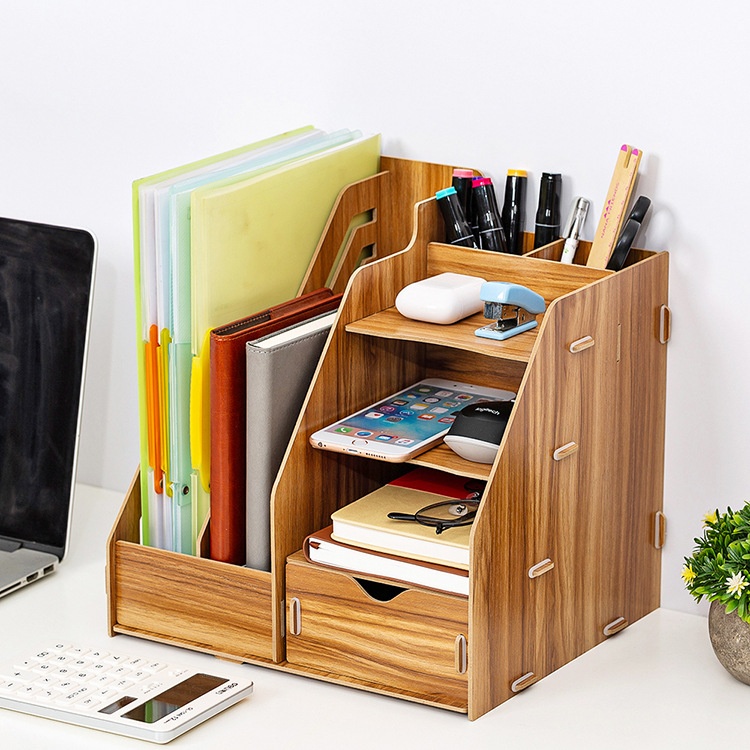 Korean Desktop Large Wooden Bookshelf Drawer Storage Box Magazine Book Office File Rack