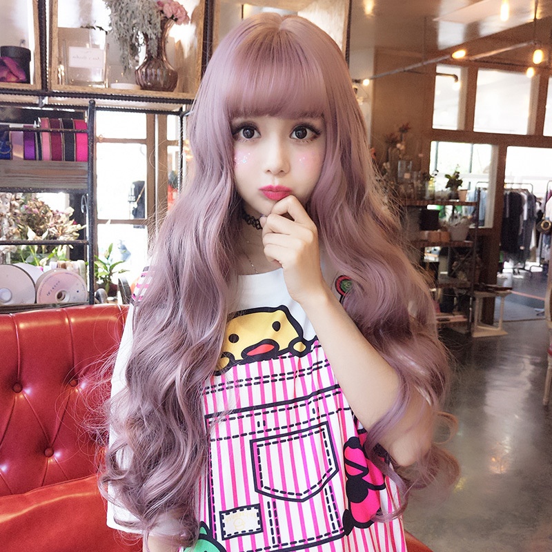Rose Net Wig Female Long Curly Hair Air Bangs Corn Cos Long Curly Hair Full Headgear