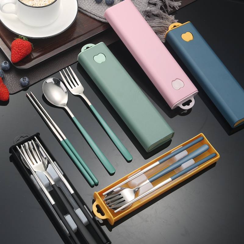 304 Stainless Steel Spoon,Fork,And Chopsticks3-Piece Set:Outdoor Cutlery Set For Students