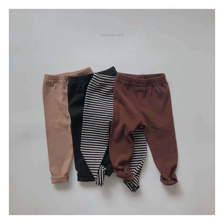 Children's Striped Leggings Spring And Autumn Korean Style Baby Girl Solid Color Retro Leggings Multi-color Stretch Pants
