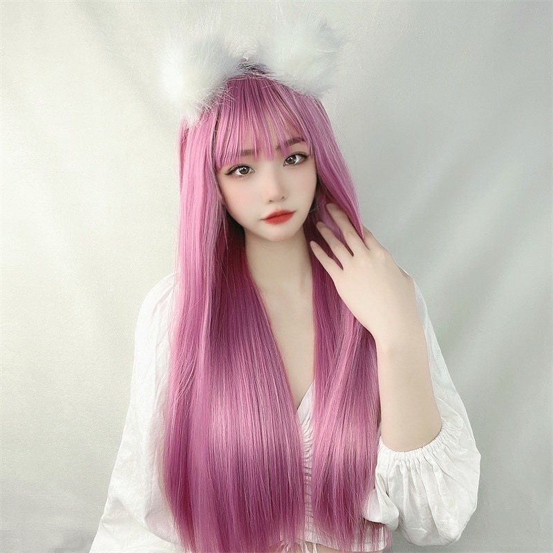 Colored Wig For Women Japanese And Korean Air Bangs Long Straight Hair Chemical Fiber Dyed Fake Hair Kuaishou Internet Celebrity Product