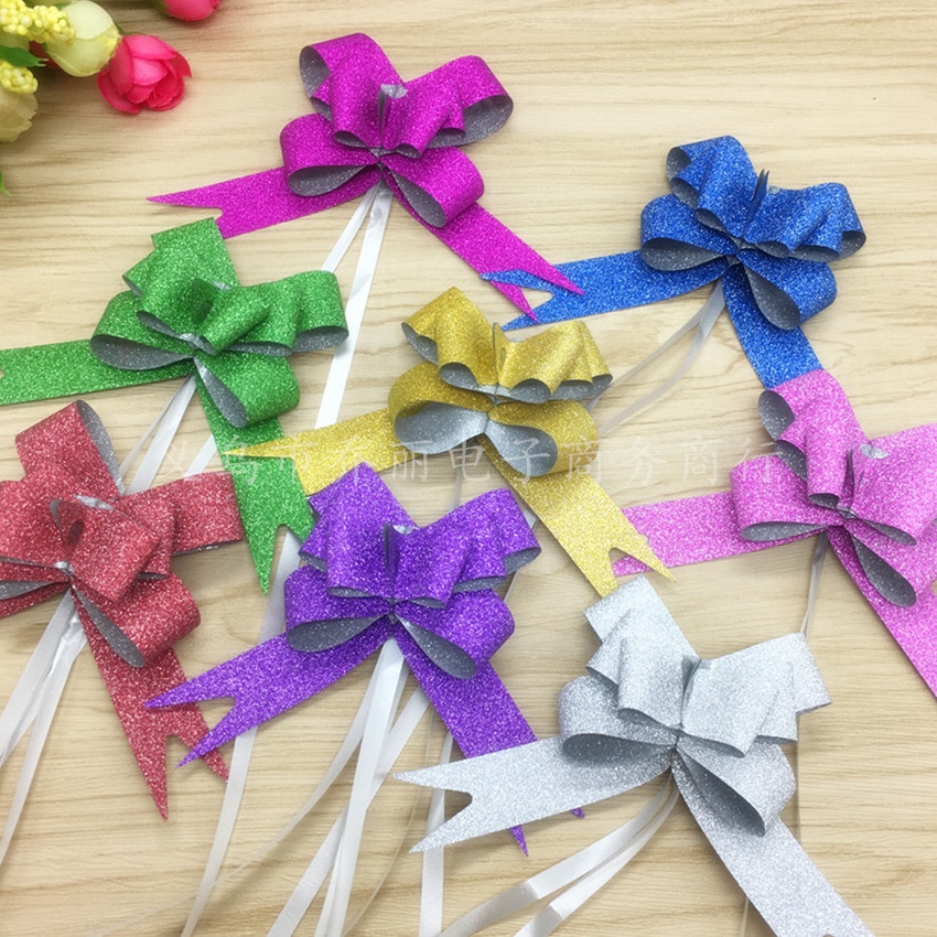 30mm Medium Glitter Film Hand-pull Flower Wedding Supplies Decorative Ribbon Gift Box Bow Hand-pull Flower