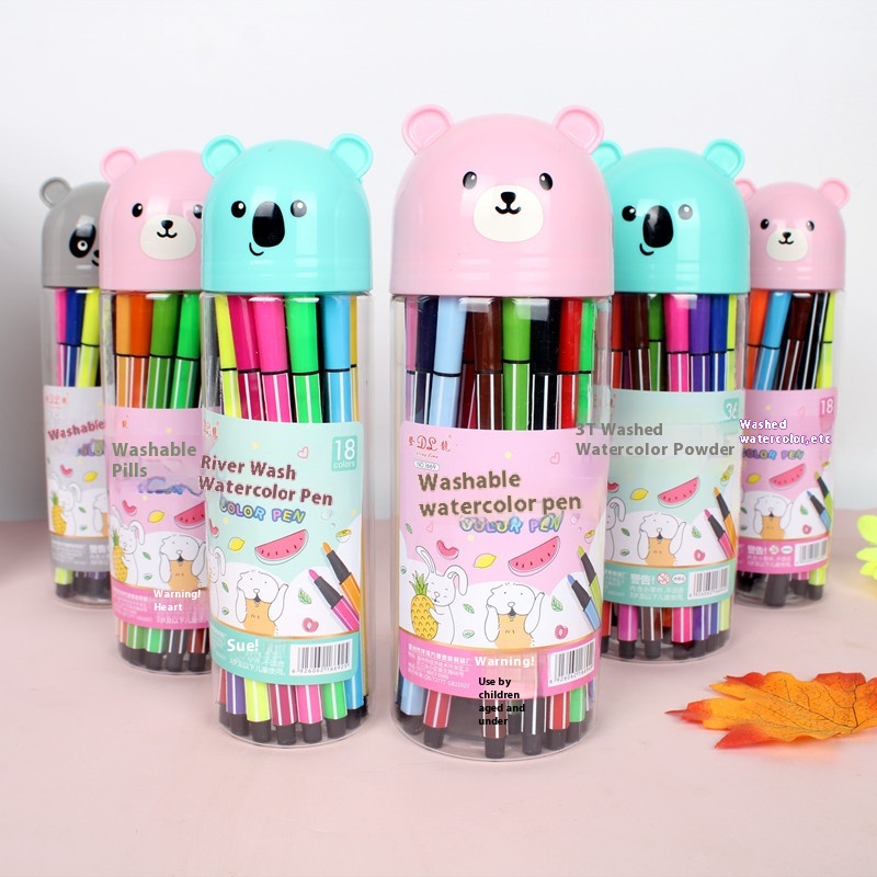 Student D I Y Cartoon Watercolor Pen Creative Children's Art Painting Color Pen Set Kindergarten Graffiti Painting Brush T