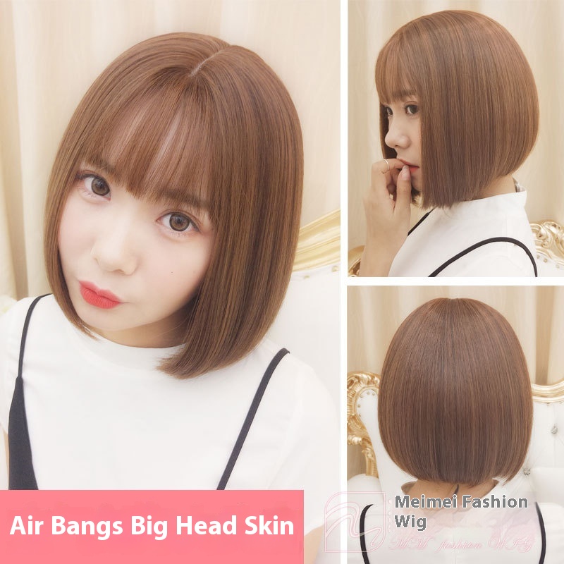 Wig Female Short Hair B O B O Bob Hair Realistic Air Bangs Middle Parting Big Scalp Student Head Full Hair Cover