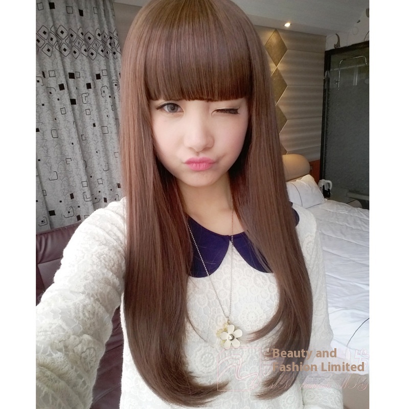Wig For Women With Long Straight Hair, Long Curly Hair, Large Wavy Wig, Realistic Korean Pear Flower Head With Bangs, Medium And Long Hair