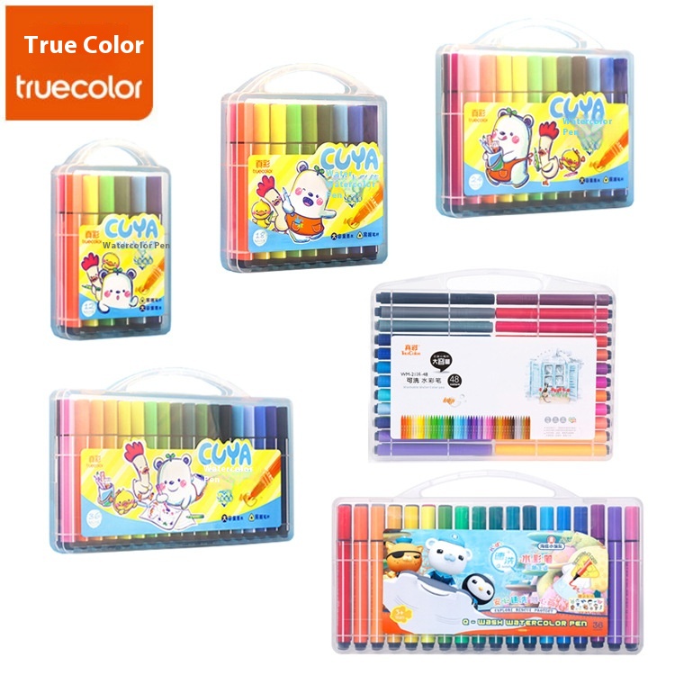 True Color12-color Washable Watercolor Pen2116-18 Color Children's Kindergarten Triangle Pole Large-capacity Hard-head Color Pen