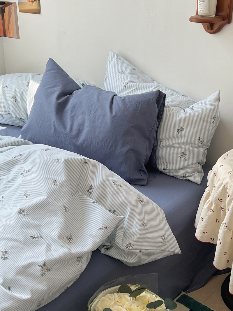 Literary Mixed Floral Pure Cotton Four-piece Set Korean Girly Heart Pure Cotton Quilt Cover Bed Three-piece Set1.5 Sheets