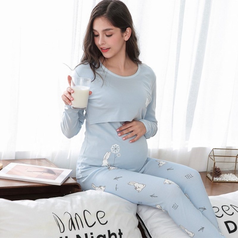 Maternity Thermal Underwear Set, Postpartum Confinement Clothes, Autumn Sleeves, Long Johns, Pajamas, Autumn And Winter Pure Cotton Home Clothes, Breastfeeding