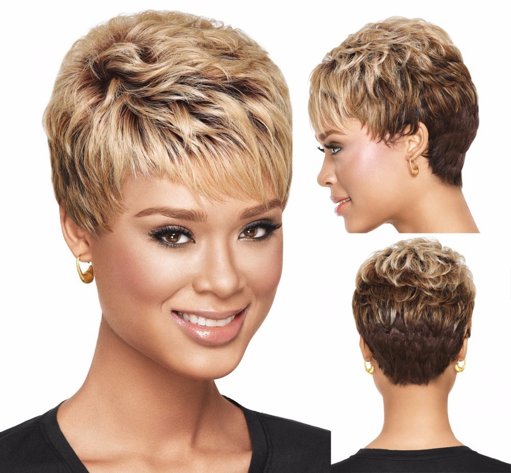 Foreign Trade Middle-aged And Elderly Women's Wigs With Short Curly Hair, Brown-gold Gradient Color Headgear, European And American Wigs With Short Hair