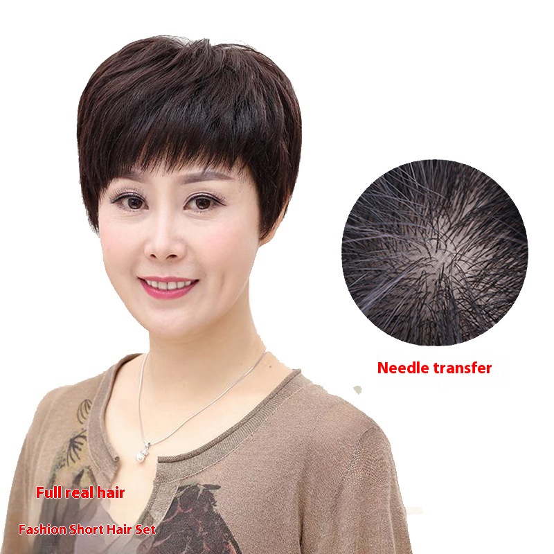 Real Hair Wig For Women With Short Hair, Middle-aged And Elderly Wigs, Hand-knitted Real Hair Wigs