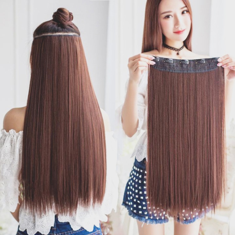 Women's Five-card Long Straight Hair Clip-in Hair Wig Piece Five-clip Chemical Fiber Hair Curtain Seamless Hair Extension Piece In Stock