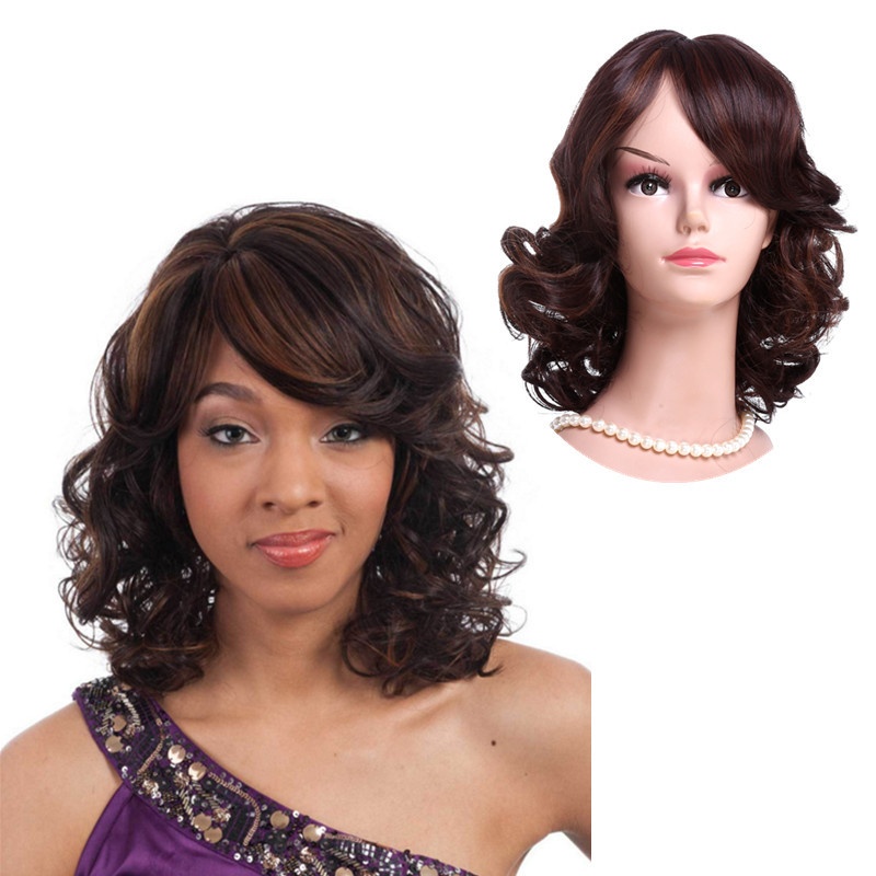 European And American Foreign Trade Short Wig Curly Hair Women's Short Hair Oblique Bangs Side Parted Hairstyle Dery