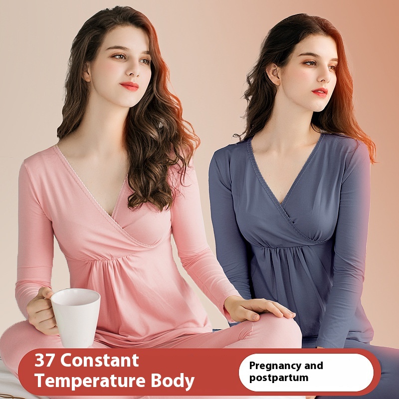 Pregnant Women's Autumn Clothes And Long Pants Set, Nursing Pajamas, Thermal Underwear, Autumn And Winter Modal Confinement Clothes, Nursing Clothes, Mianxi