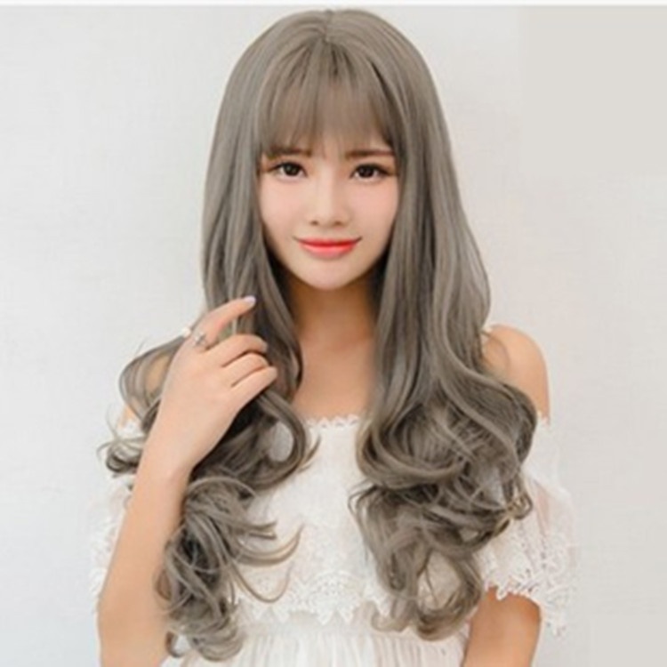 Wig Female Full Hair Set Feminine Long Curly Slightly Curly Artificial Hair Set Air Bangs Long Curly Hair