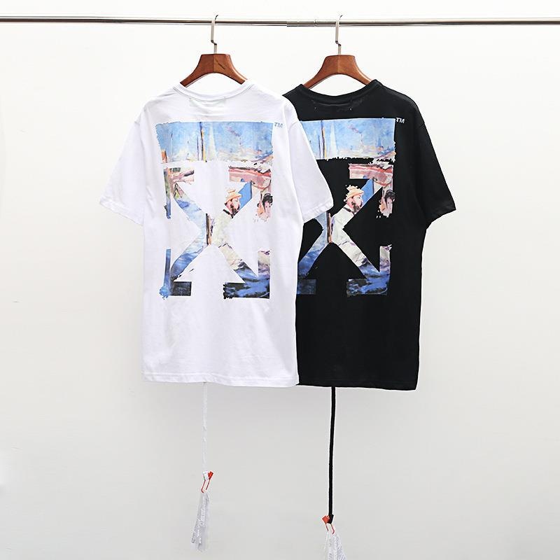 YMonet Oil Painting Arrow Print Short-sleeved T-shirt European Version Large Size Loose Men And Women Couple Bottoming T