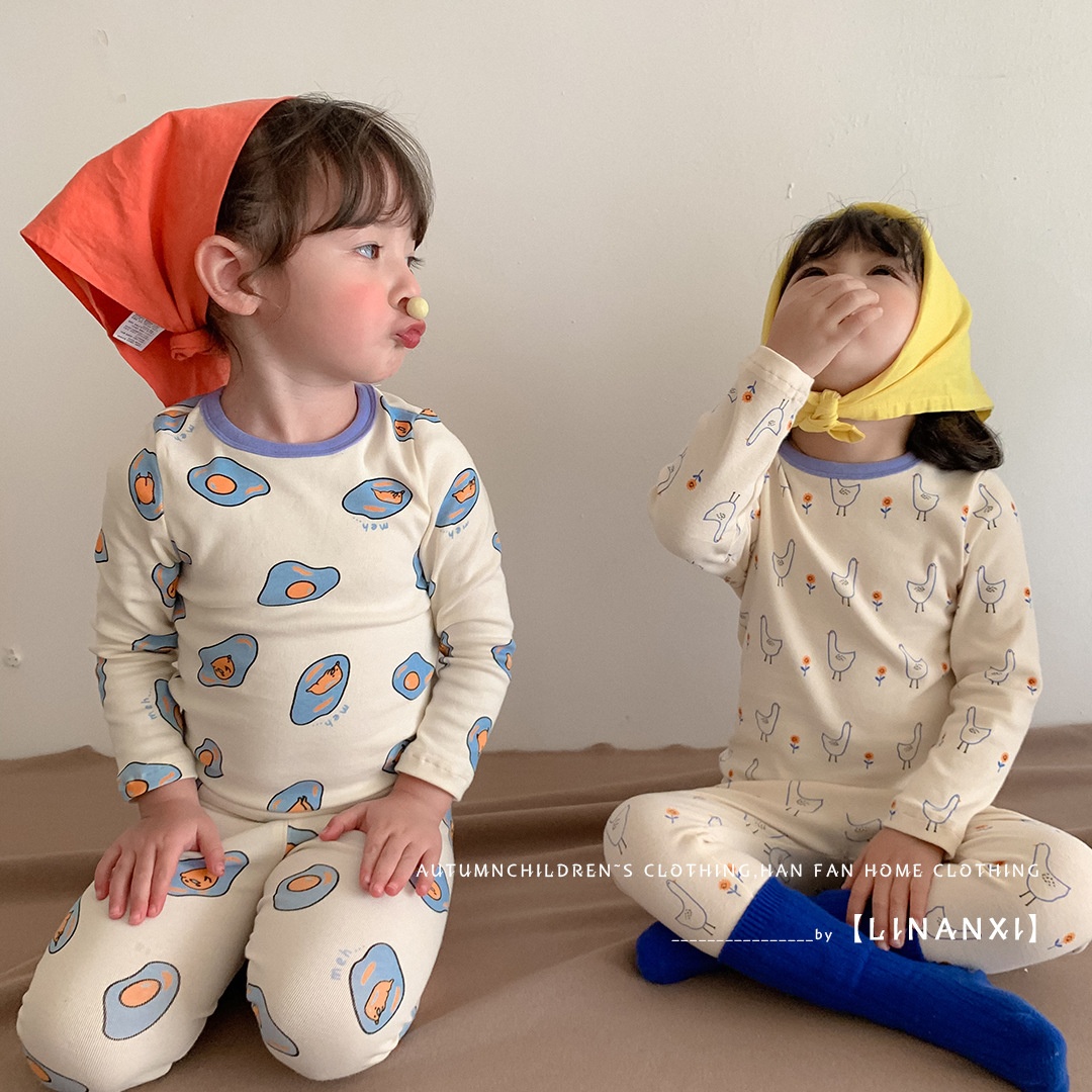 Korean Style Children's Autumn Clothes And Long Trousers Sets For Boys And Girls, Thermal Underwear For Autumn And Winter Children's Pajamas, Baby Home Clothes