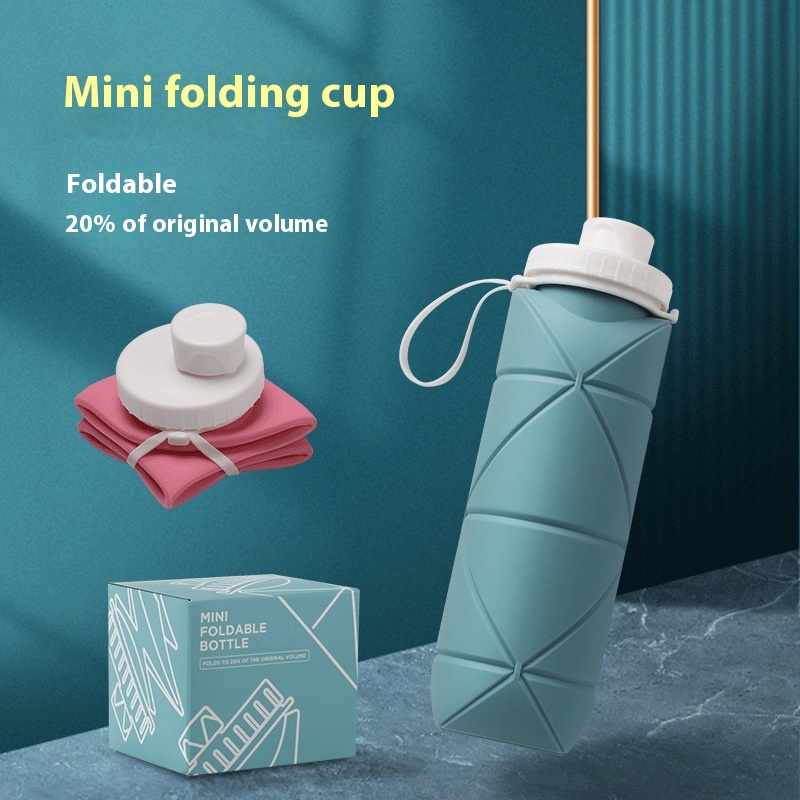 Creative Silicone Folding Water Cup With Straw,Outdoor Sports Water Bottle Gift,Portable Riding And Travel Retractable Cup