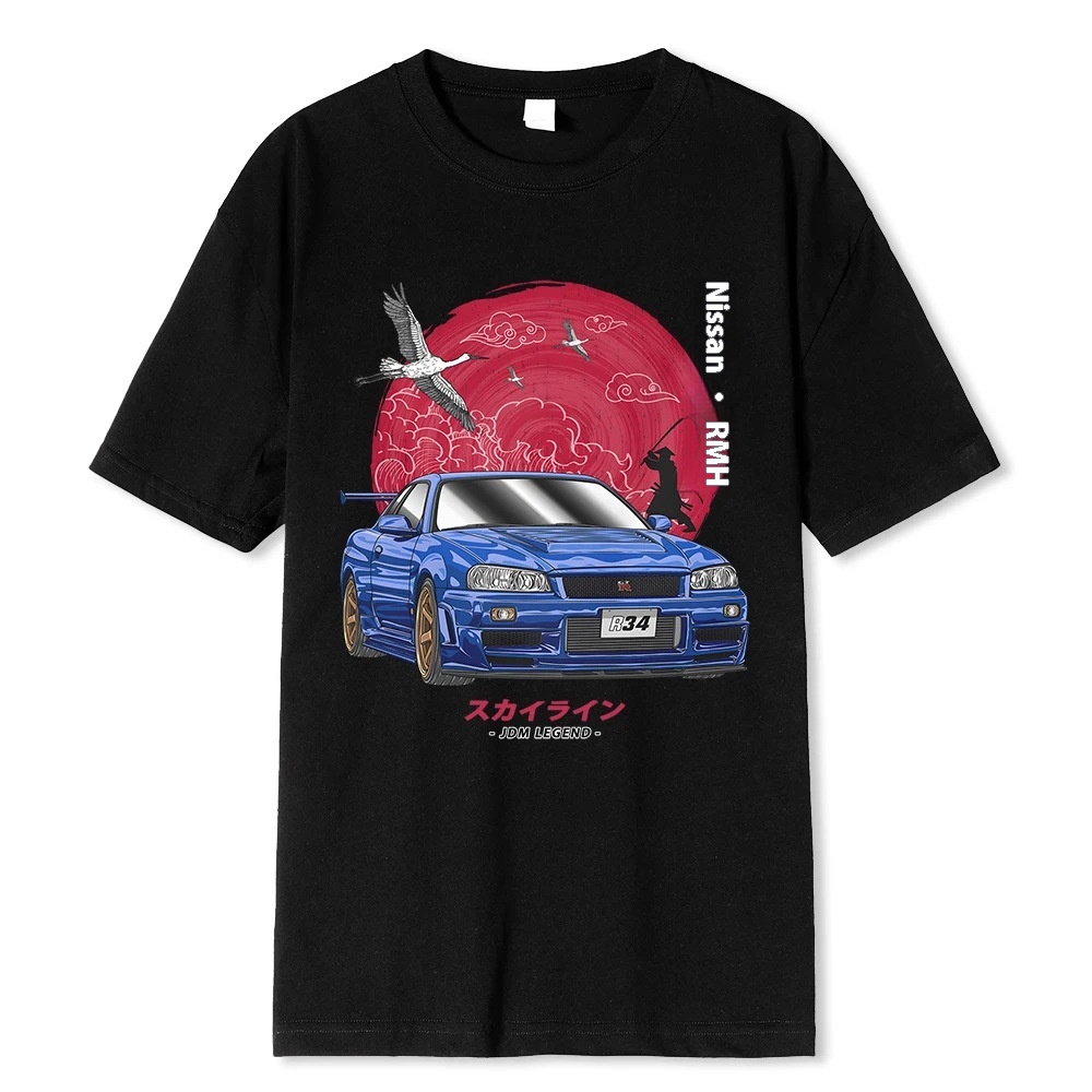 Cotton Men's And Women's Harajuku Aesthetics Oversized Funny JDMLegendary Car Nissan Skyline R34 T-Shirt