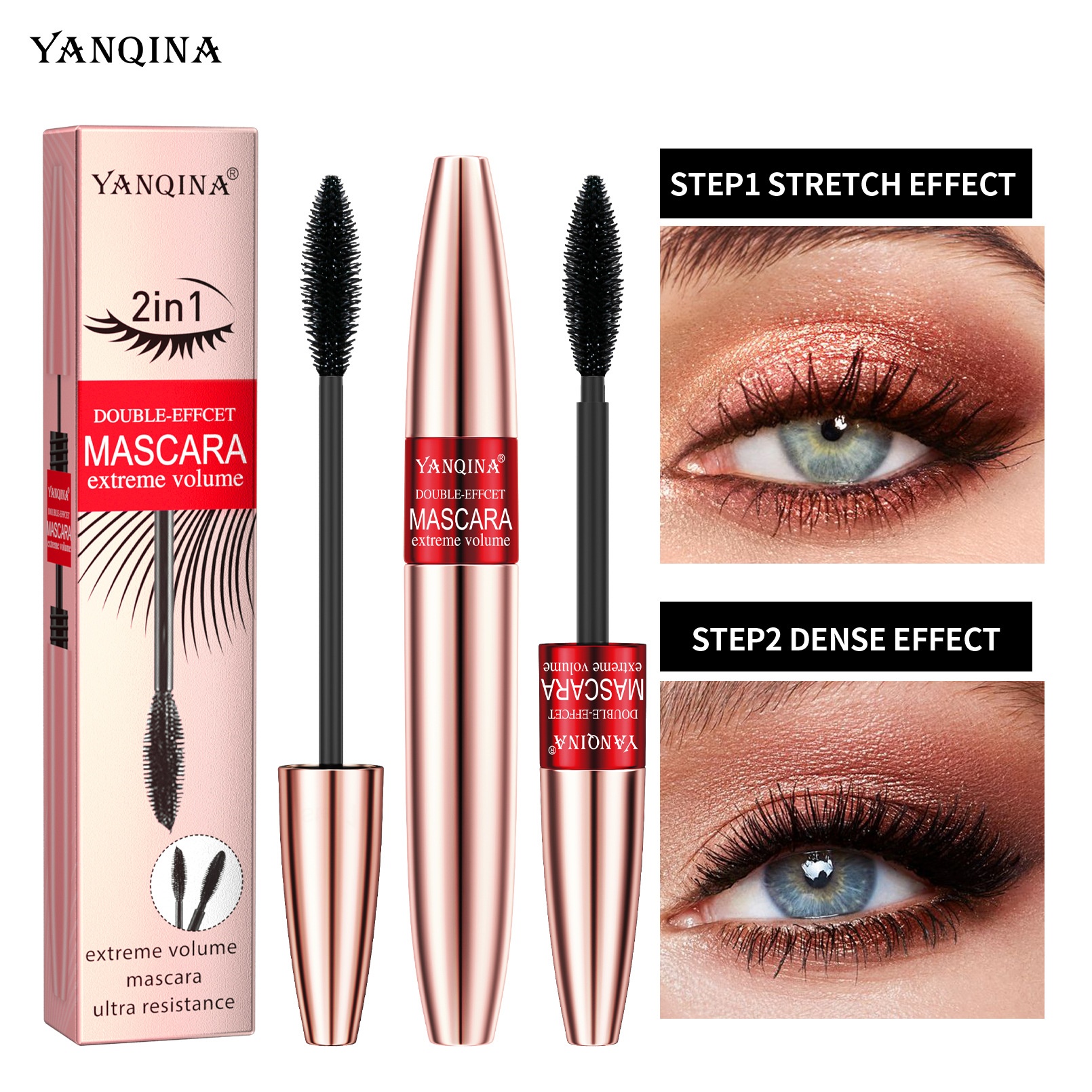 Double-effect Mascara,Long,Thick,Curled,Waterproof And Non-smudged Mascara