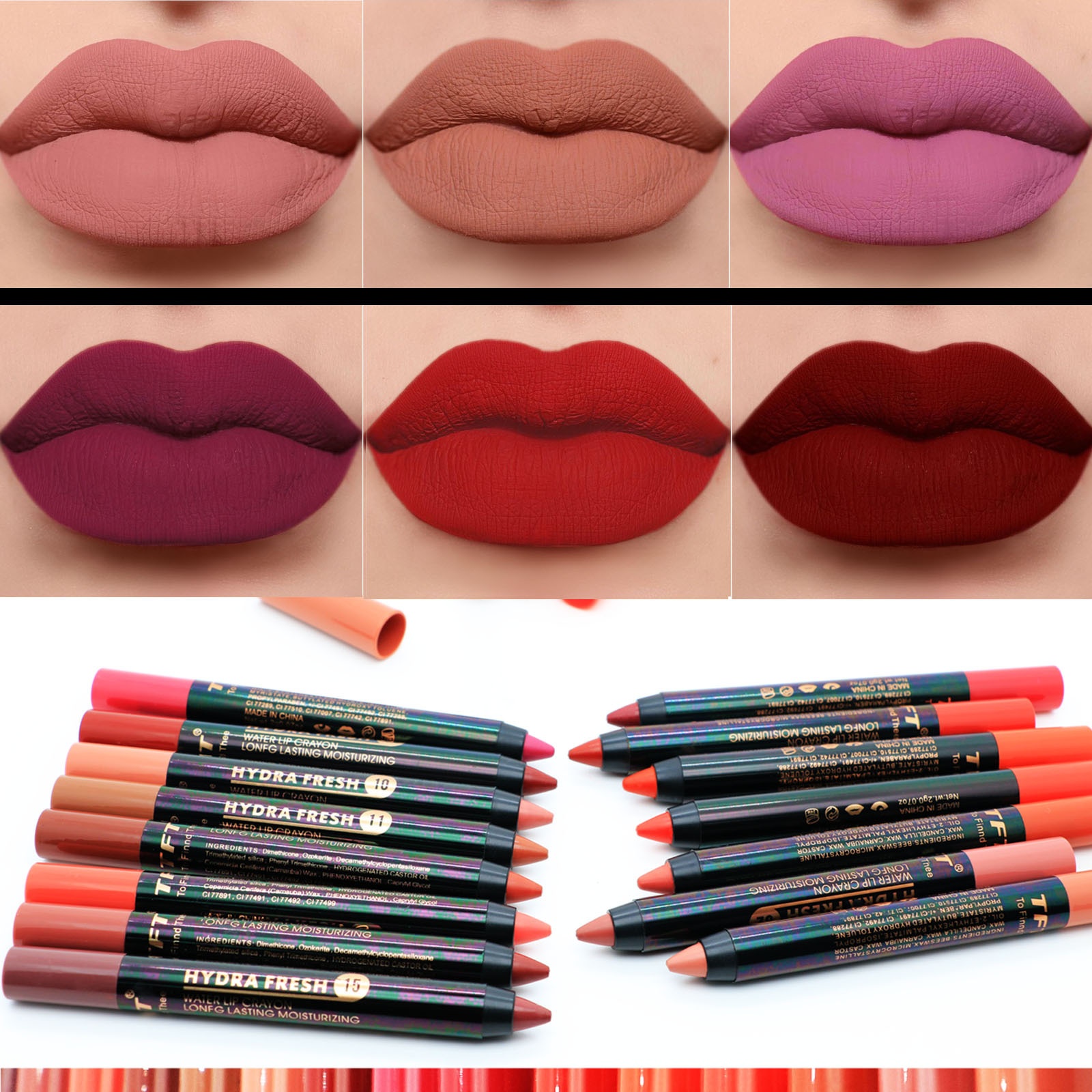 TFTEuropean And American Style Velvet Matte Lipstick Pencil,Long-Lasting,Makeup Lip Crayon