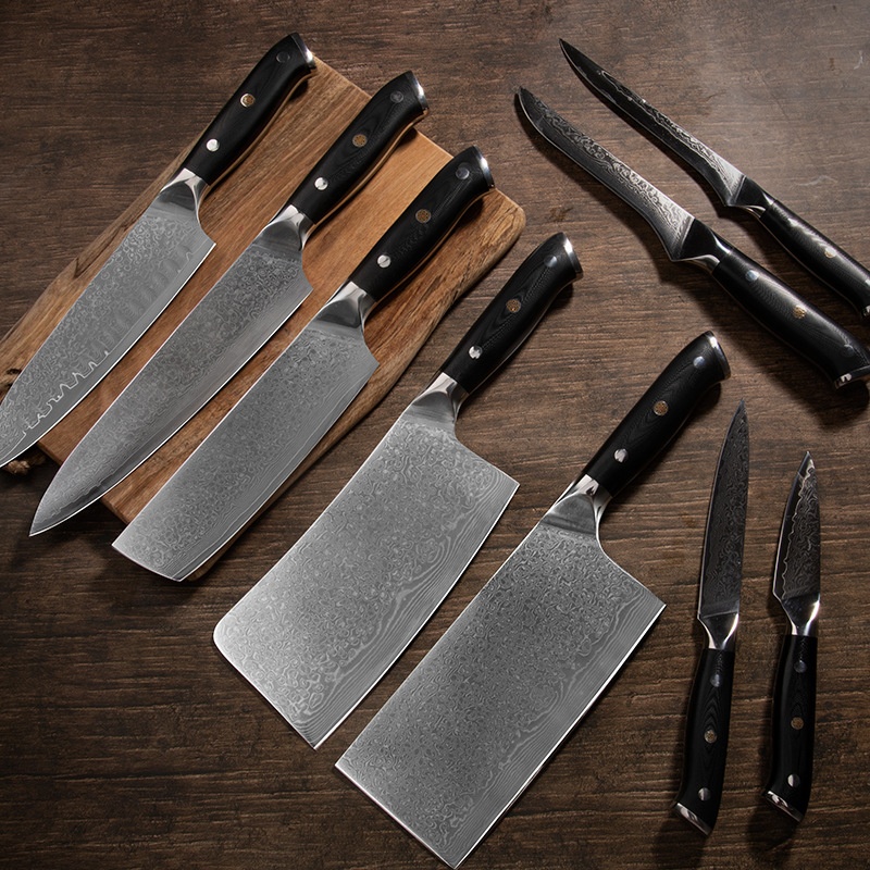 VG10 Damascus Steel Chinese Kitchen Knife Bone Chopping Knife Universal Knife Fruit Knife Sanu Knife Chef Knife Bone Cutting Knife