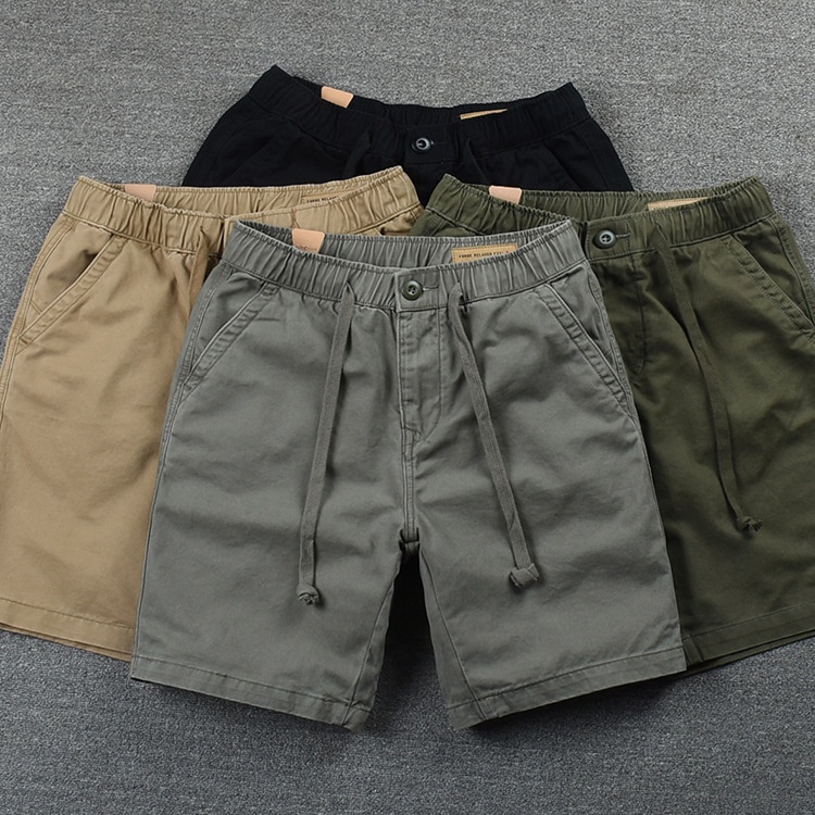 Summer Elastic Waist Casual Shorts Summer Men's Solid Color Shorts Korean Styley Boys Drawstring Pants