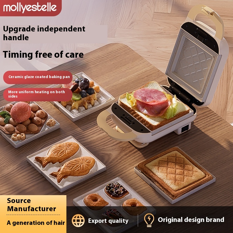Mollyestelle Sandwich Breakfast Machine Edge Pressing Multifunctional Household Small Toast Waffle Toaster