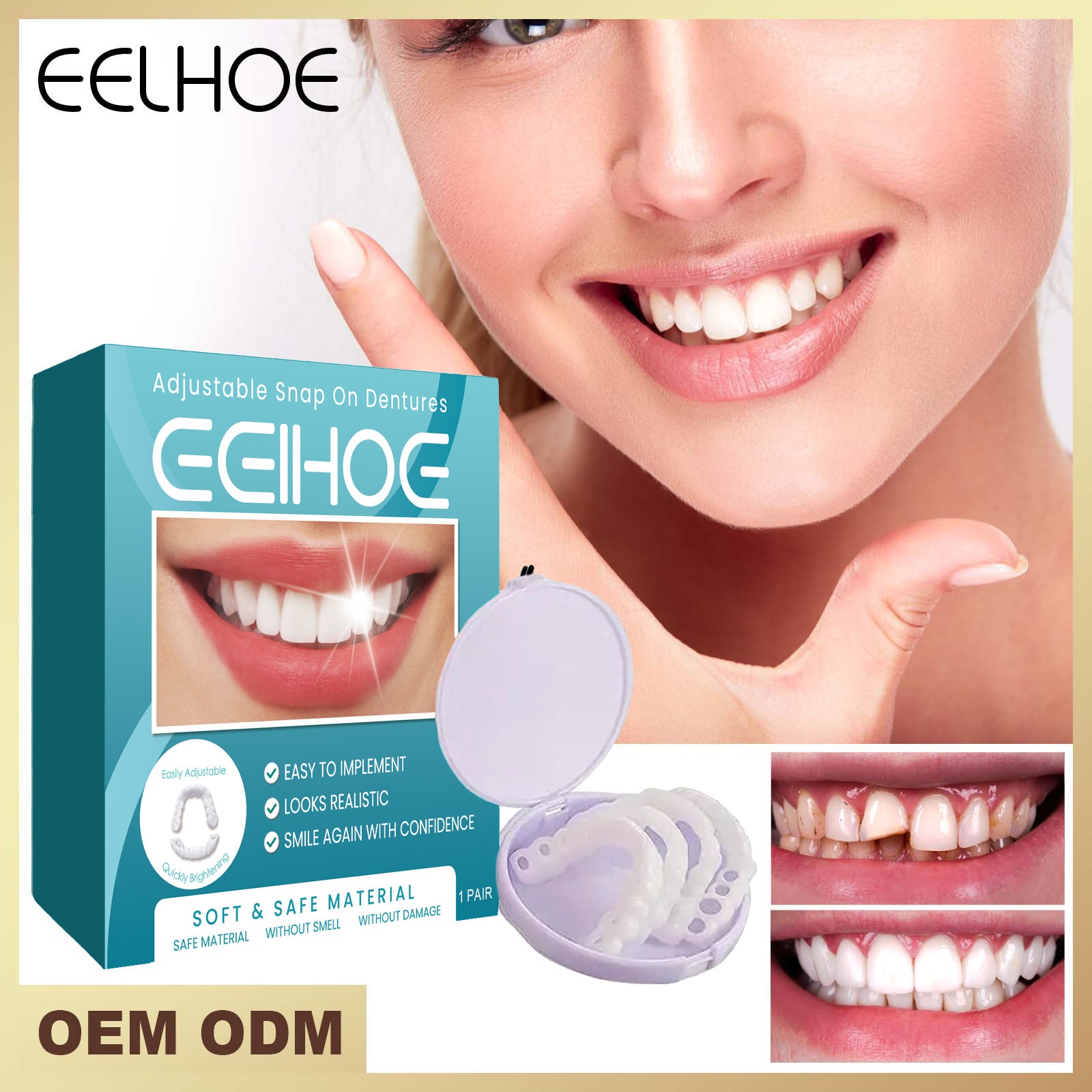 EELHOEAdjustable Snap-on Dentures Temporary Fillings,Braces,Gap Filling,Correction Teeth Dentures Kit