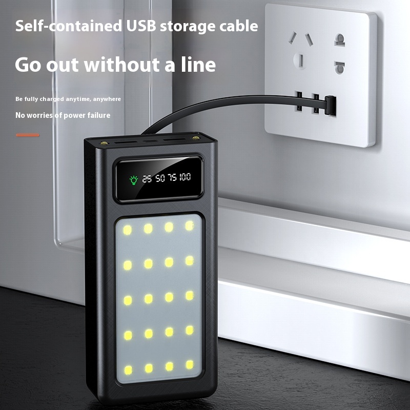 Camping Light Mobile Phone Power Bank Mini Outdoor With Four-wire30000 MAh Large Capacity Digital Display Mobile Power Bank