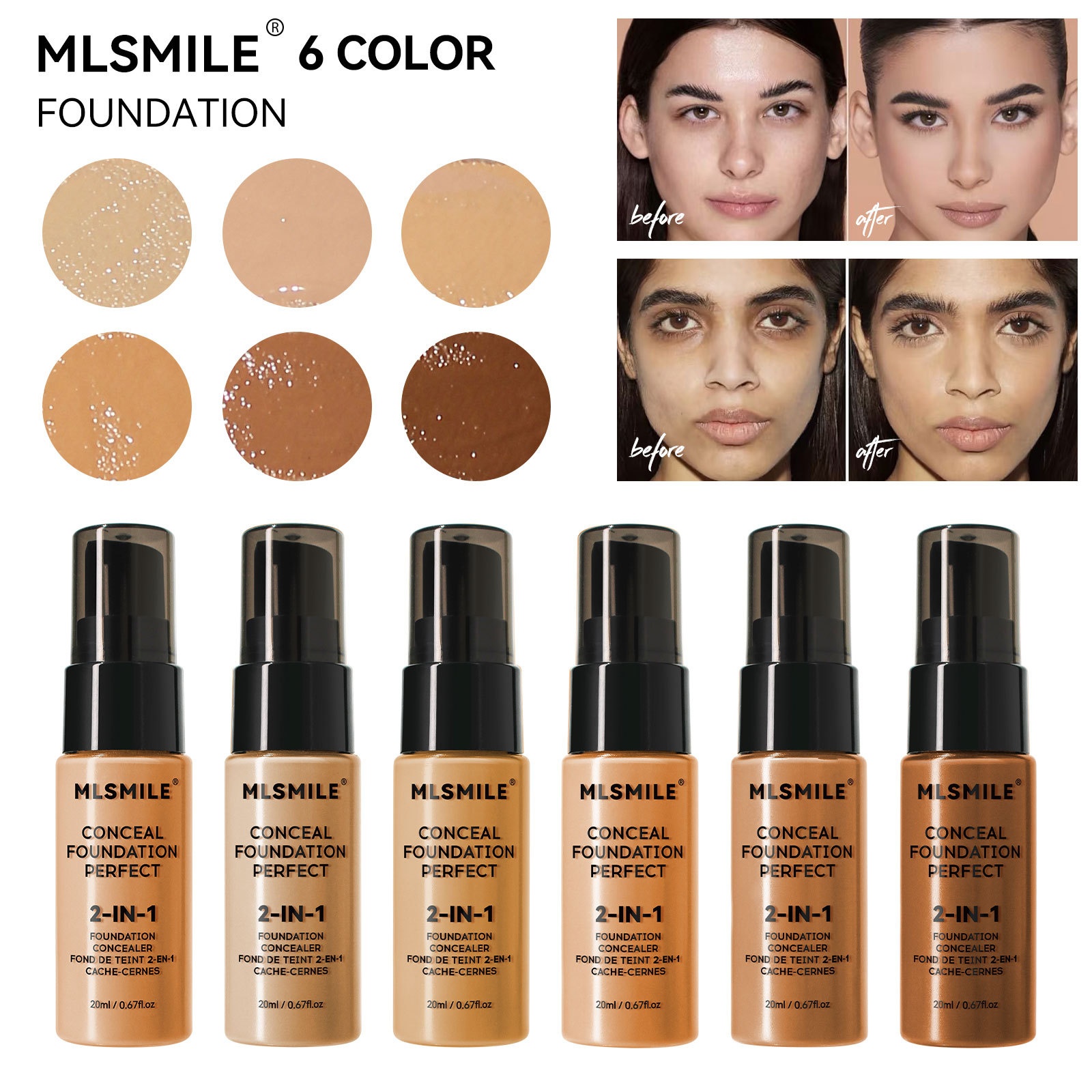 Oil-Control,Concealing,Moisturizing,Long-Lasting6-Color Matte Foundation,European And American Style Makeup