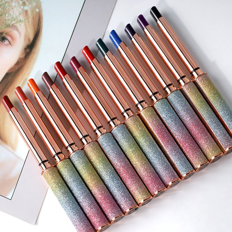 Matte Lipstick,12-Color European And American Style,Starry Slim Tube,Non-Stick Lipstick