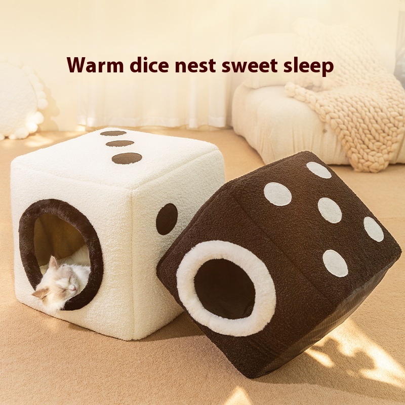Black And White Dice Autumn And Winter Closed Cat Bed Warm Thick Dog Bed Teddy Dual-purpose Stool Pet Bed Pad Supplies