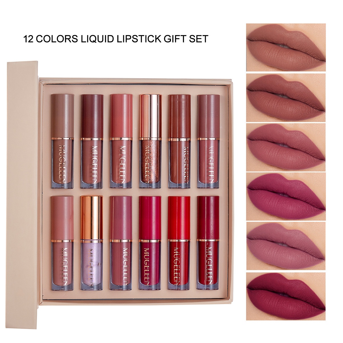 "12-Piece European And American Style Lip Gloss Set,Matte And Pearl Finish,Non-Stick,Lipstick And Lip Gloss Combo"