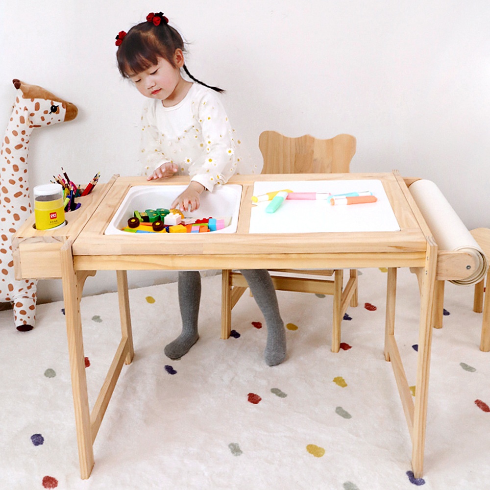Solid Wood Children's Tables And Chairs Can Be Raised And Lowered Kindergarten Building Block Game Toy Table Baby Learning Writing And Painting Table