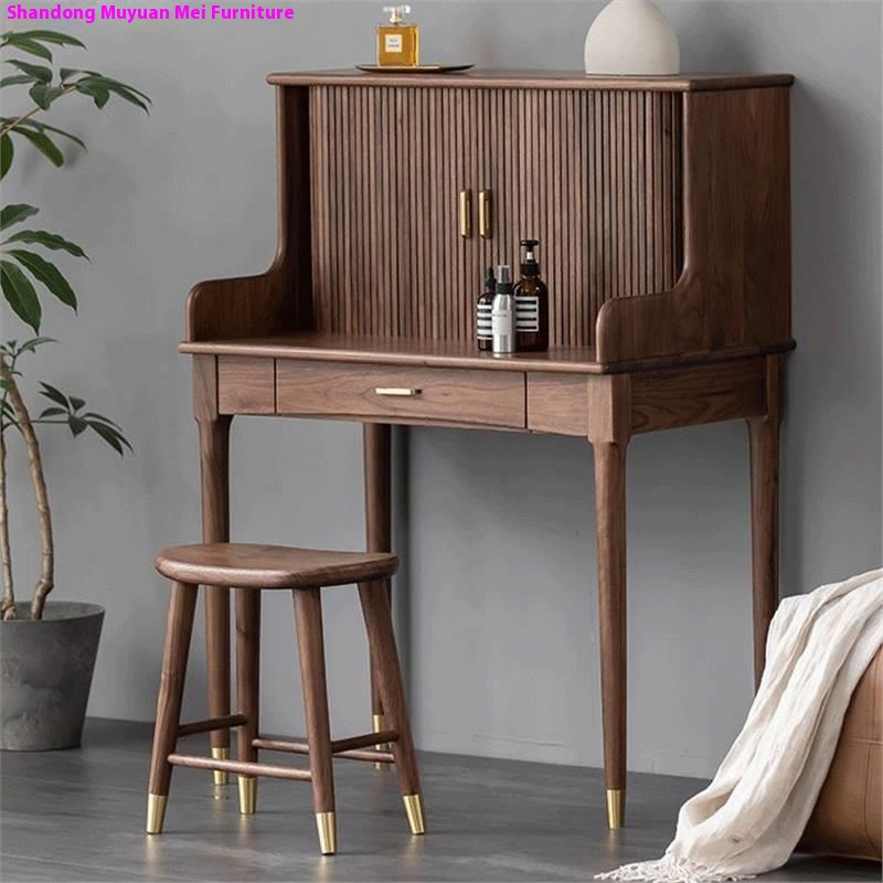 Nordic Black Walnut Modern Simple Light Luxury Dressing Table Solid Wood Bedroom Dressing Table Small Size Dressing Table Makeup