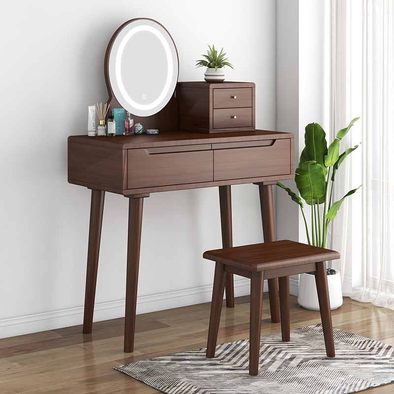Nordic Solid Wood Dressing Table Bedroom Storage Cabinet Integrated Modern Simple Light Luxury Net Red Style Small Mini Dressing Table