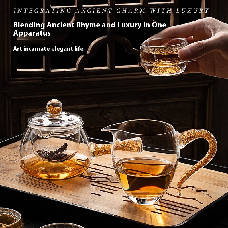 Japanese Gold Foil Fair Cup Tibetan Gold Heat-resistant Glass Tea Strainer Set High-end Kung Fu Tea Set Tea Sea