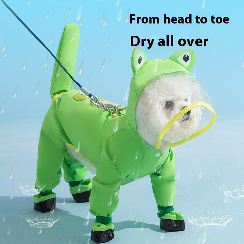 Pullable Small Dog With Foot Raincoat Teddy Bichon Full Waterproof Bag Tail Four-legged Pet Clothes Dog Raincoat