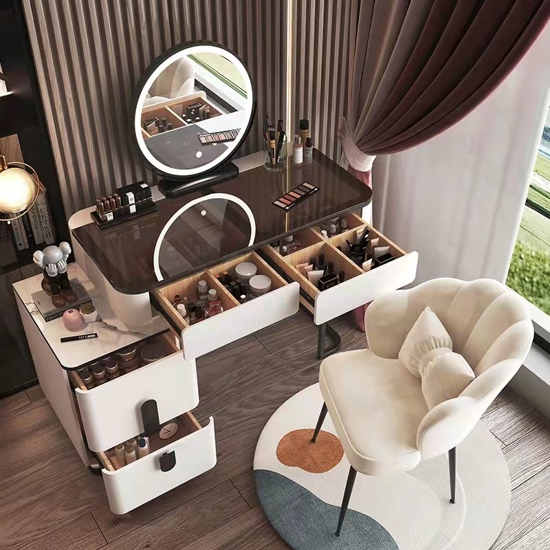 Light Luxury Dressing Table Bedroom Telescopic Glass Dressing Table Modern Simple Small Apartment Net Red Dressing Table