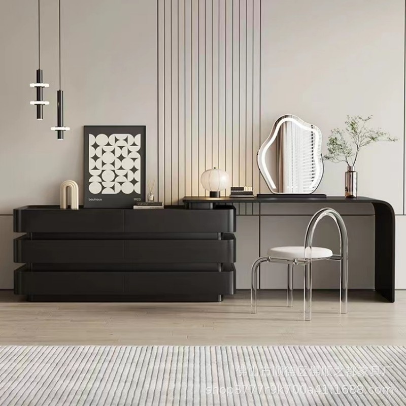 Modern Simple Black Dressing Table Drawer Integrated Italian Dressing Table Minimalist Style Bedroom Bed End High-grade Solid Wood