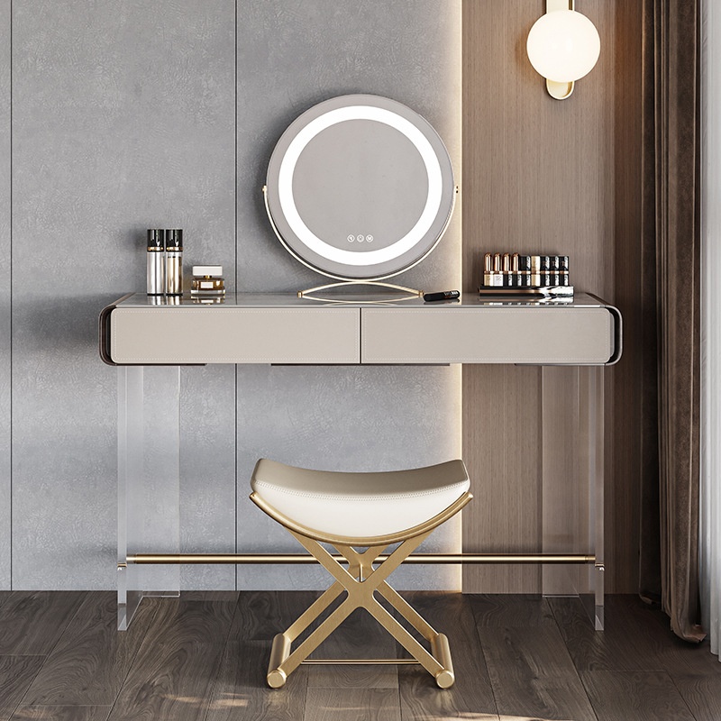 Acrylic Rock Dressing Table Modern Simple Small Bedroom Dressing Table Saddle Leather Light Luxury High-end Dressing Table
