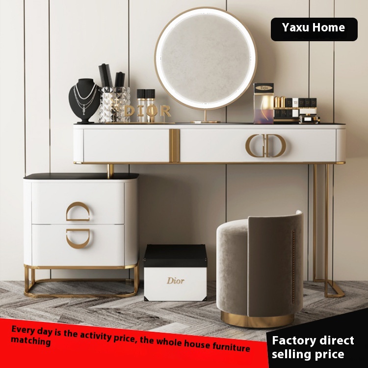 Dressing Table Light Luxury Minimalist Modern Simple Rock Slab Bedroom High-end Goddess Dressing Table With Bedside Table Writing Desk