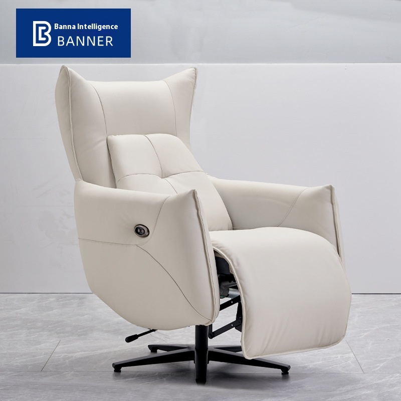 Modern Simple Study Electric Single Sofa Multifunctional Comfortable Reclining Genuine Leather Wear-resistant Office Single Chair Sofa Chair